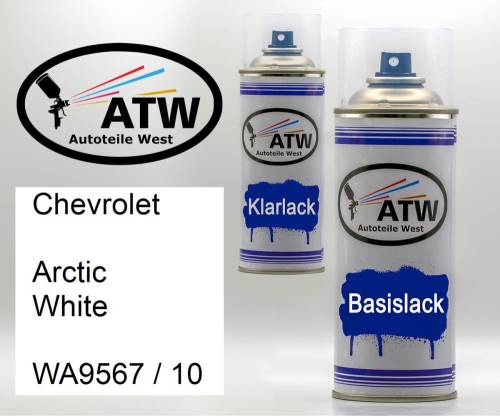 Chevrolet, Arctic White, WA9567 / 10: 400ml Sprühdose + 400ml Klarlack - Set, von ATW Autoteile West.